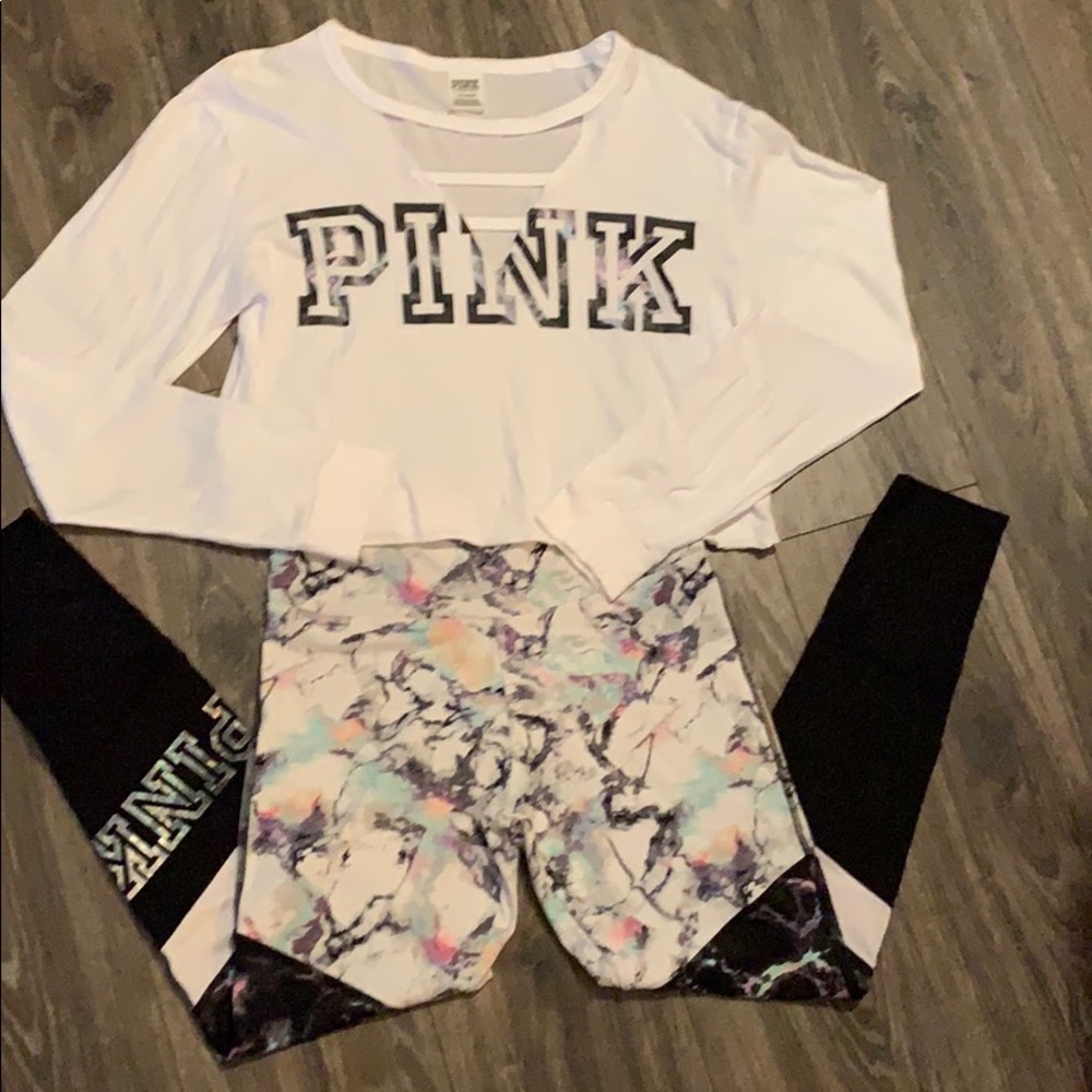 VS Pink Yoga Set Long Sleeve Sz L and Yoga Sz M